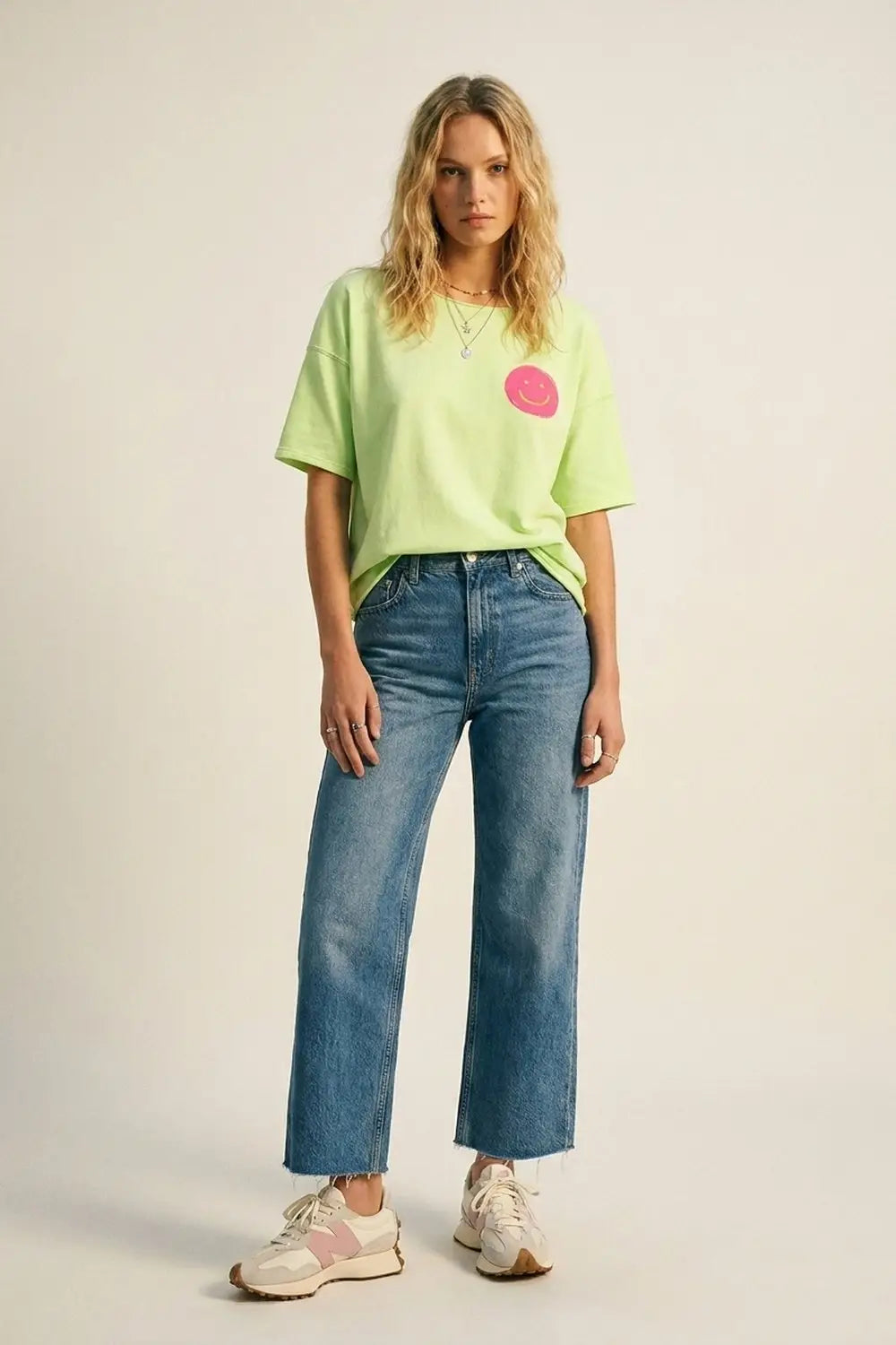 Light Green Relaxed Fit Smile Graphic sweatshirt - GREEN / ONE - T-Shirts