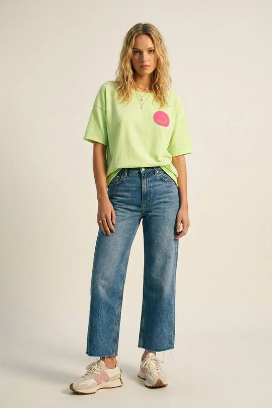 Light Green Relaxed Fit Smile Graphic sweatshirt - GREEN / ONE - T-Shirts