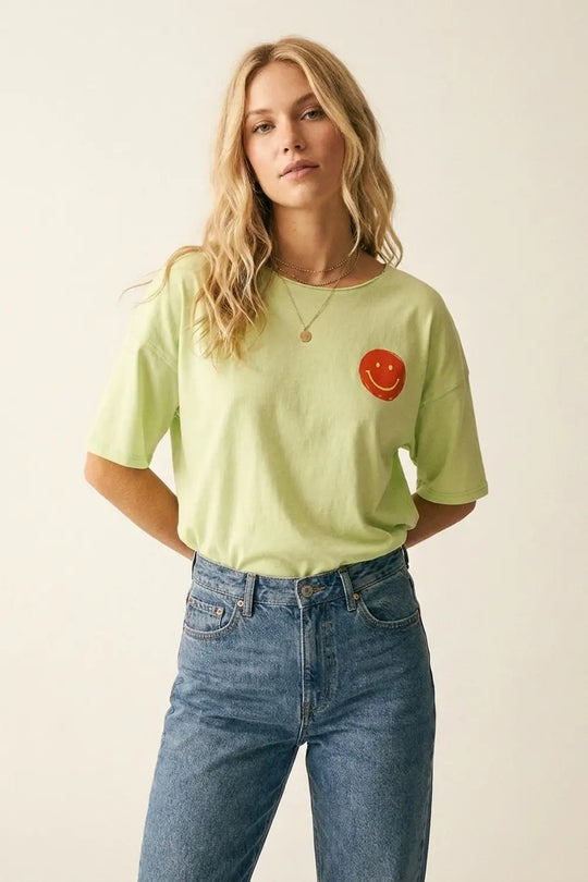 Light Green Relaxed Fit Smile Graphic sweatshirt - GREEN / ONE - T-Shirts
