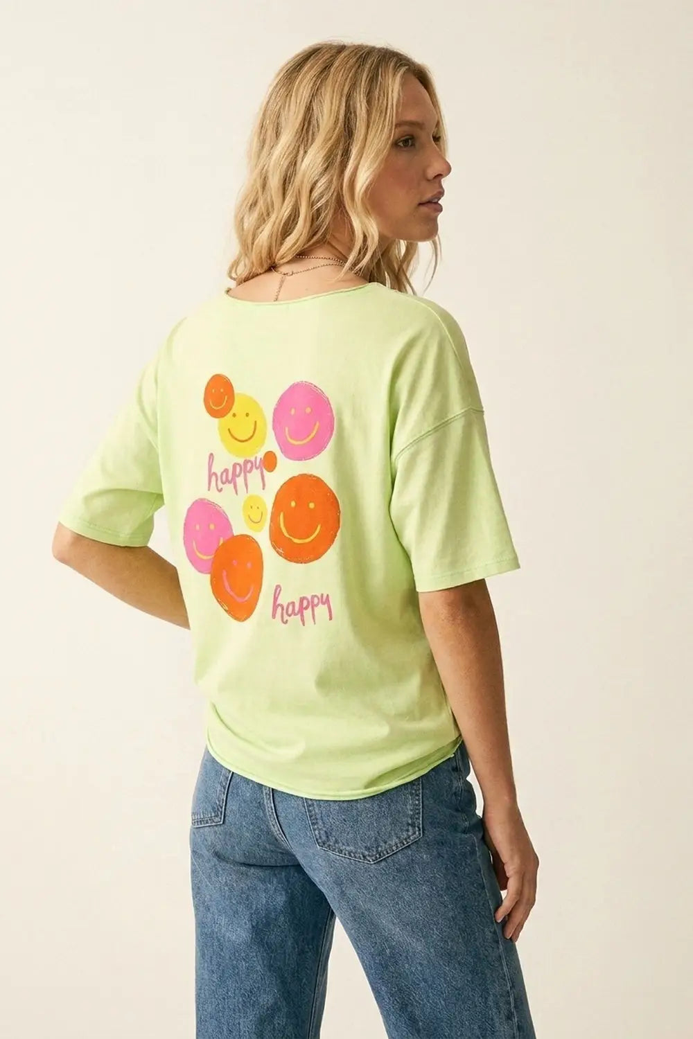 Light Green Relaxed Fit Smile Graphic sweatshirt - GREEN / ONE - T-Shirts