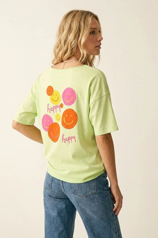 Light Green Relaxed Fit Smile Graphic sweatshirt - GREEN / ONE - T-Shirts
