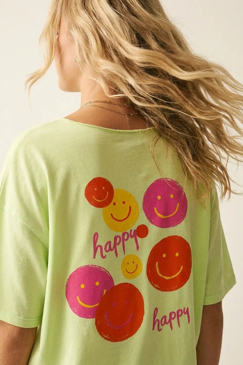 Light Green Relaxed Fit Smile Graphic sweatshirt - GREEN / ONE - T-Shirts