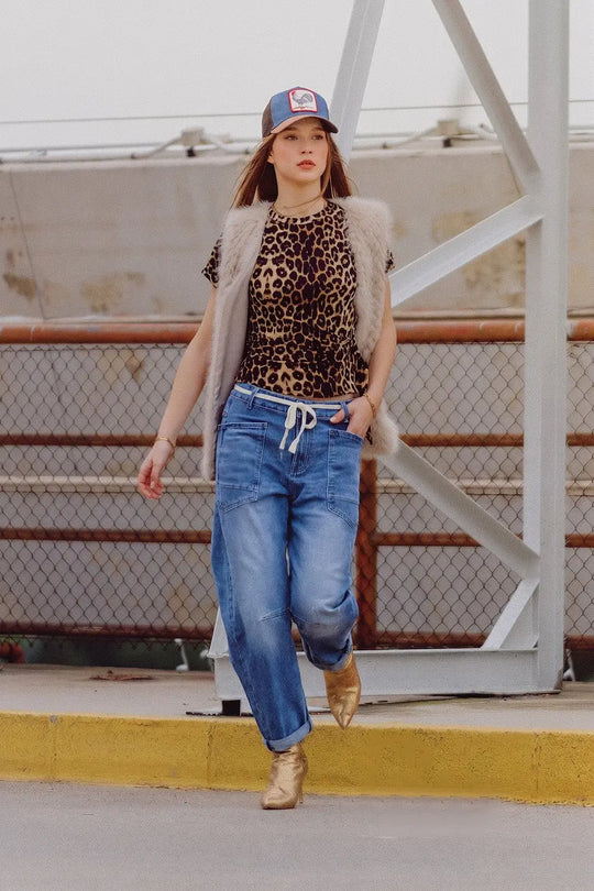 Blue Mid Wash ankle Wide Leg Jeans with Belt