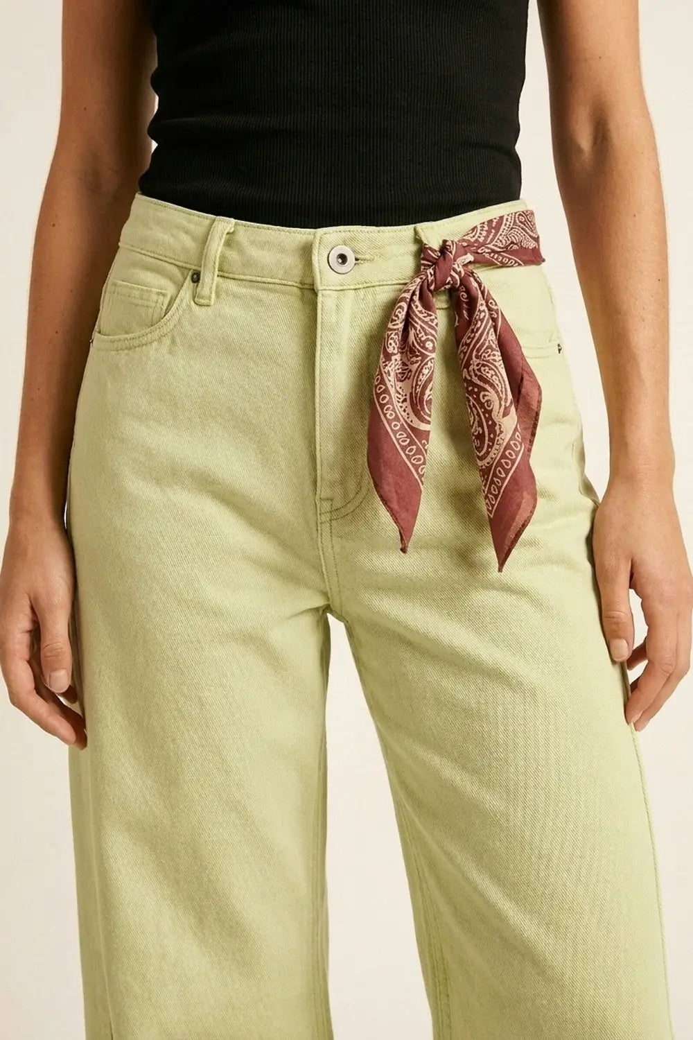 Extra Wide-Leg elastic Cotton Twill Pants in Mint green - Colored Jeans