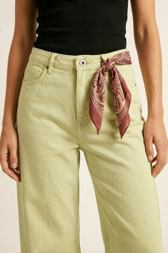 Extra Wide-Leg elastic Cotton Twill Pants in Mint green - Colored Jeans