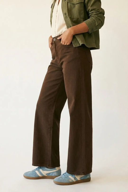 Brown Wide-Leg Pants with lightweight Twill - Colored Jeans