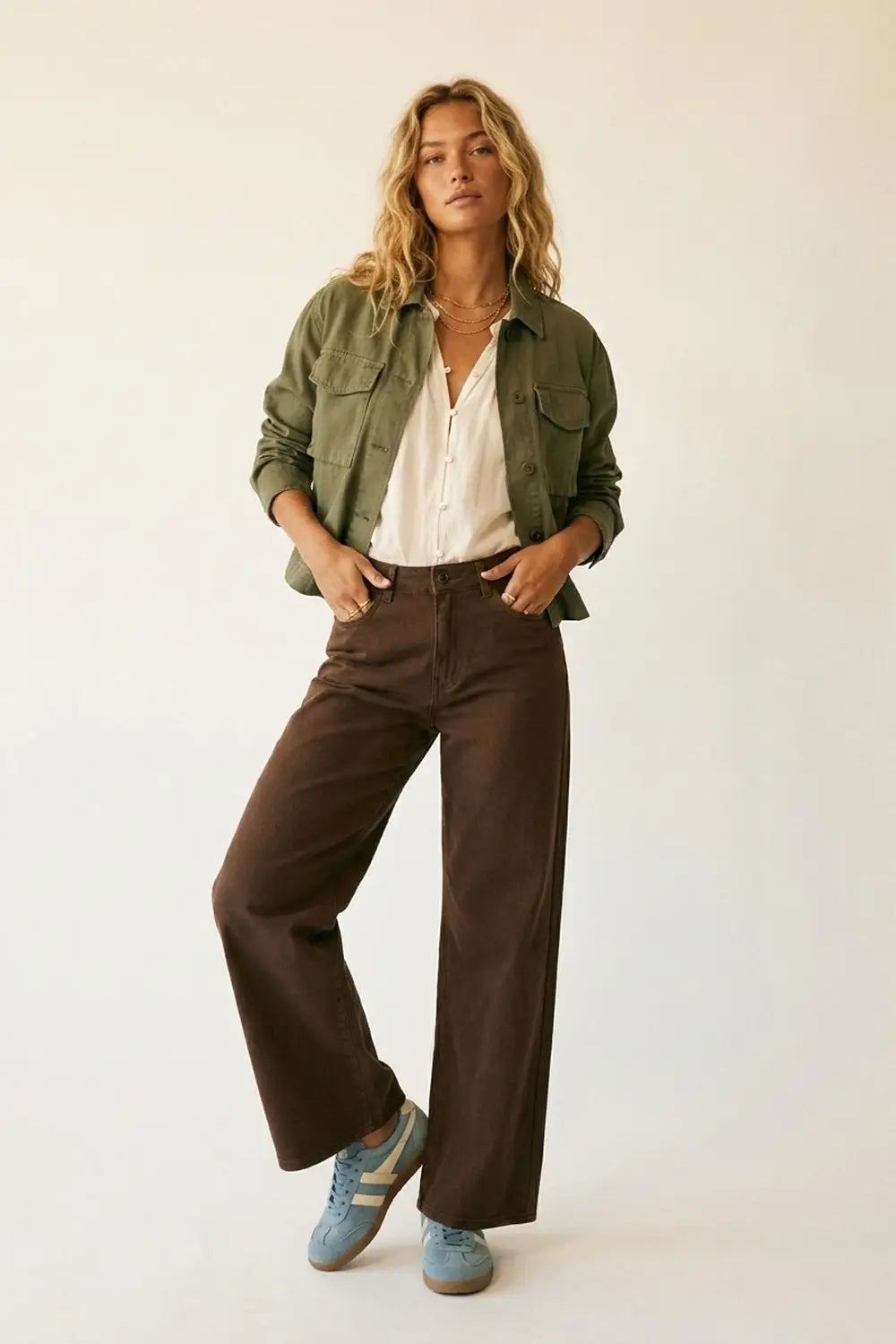 Brown Wide-Leg Pants with lightweight Twill - Colored Jeans