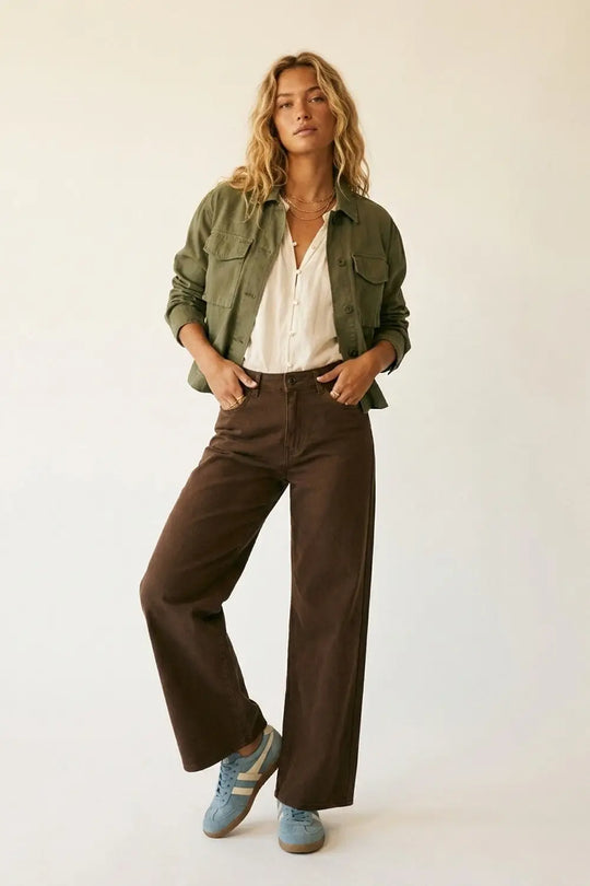 Brown Wide-Leg Pants with lightweight Twill - Colored Jeans