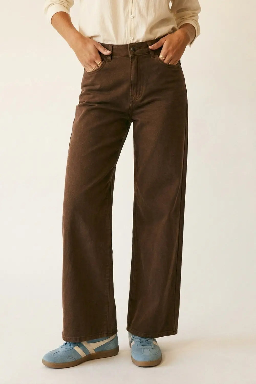 Brown Wide-Leg Pants with lightweight Twill - Colored Jeans