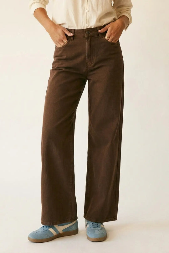 Brown Wide-Leg Pants with lightweight Twill - Colored Jeans