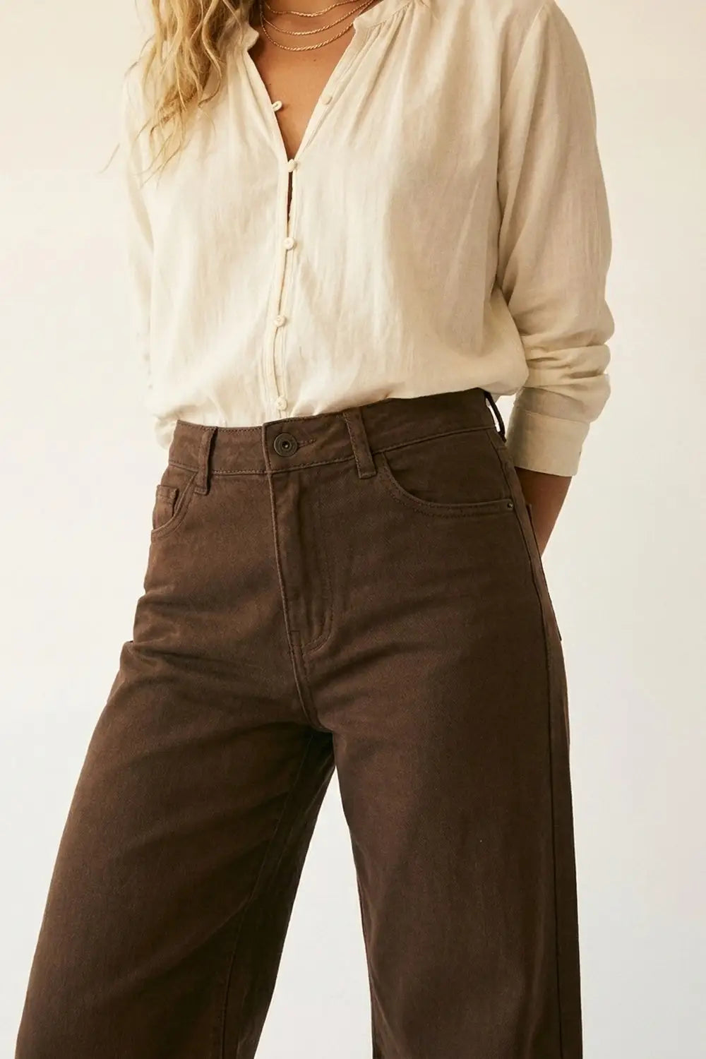 Brown Wide-Leg Pants with lightweight Twill - Colored Jeans