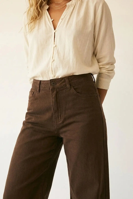 Brown Wide-Leg Pants with lightweight Twill - Colored Jeans