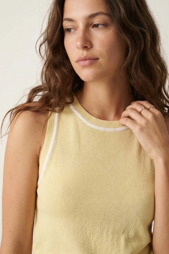 Sleeveless Knitted top In butter yellow Featuring detail white Lines - YELLOW / ONE - Tops