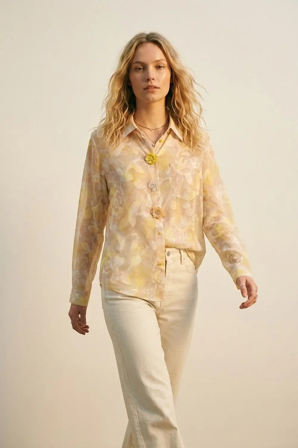 Long-Sleeve Floral Print Button-Up Shirt - Shirts