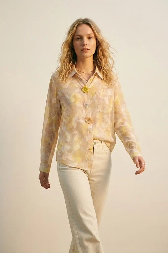 Long-Sleeve Floral Print Button-Up Shirt - Shirts