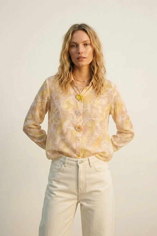 Long-Sleeve Floral Print Button-Up Shirt - Shirts