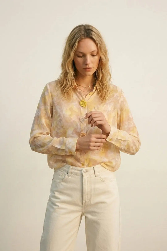 Long-Sleeve Floral Print Button-Up Shirt - Shirts