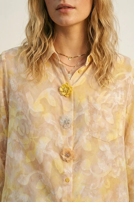 Long-Sleeve Floral Print Button-Up Shirt - Shirts
