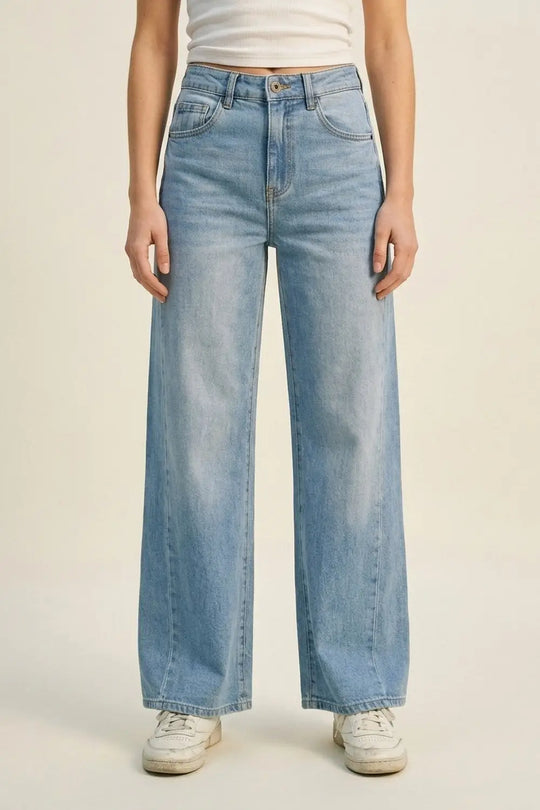 Light Blue Wide-Leg High-Waist Denim Jeans