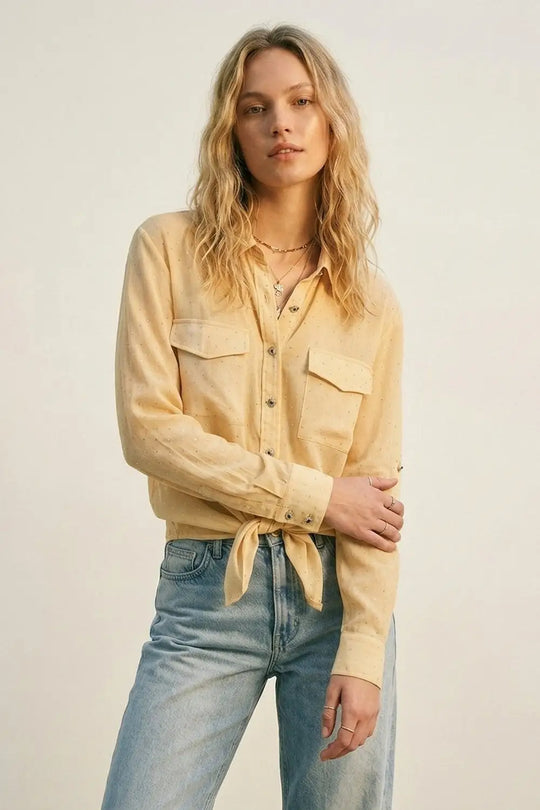 Yellow tie dye Shirt in chiffon with strass details - Shirts