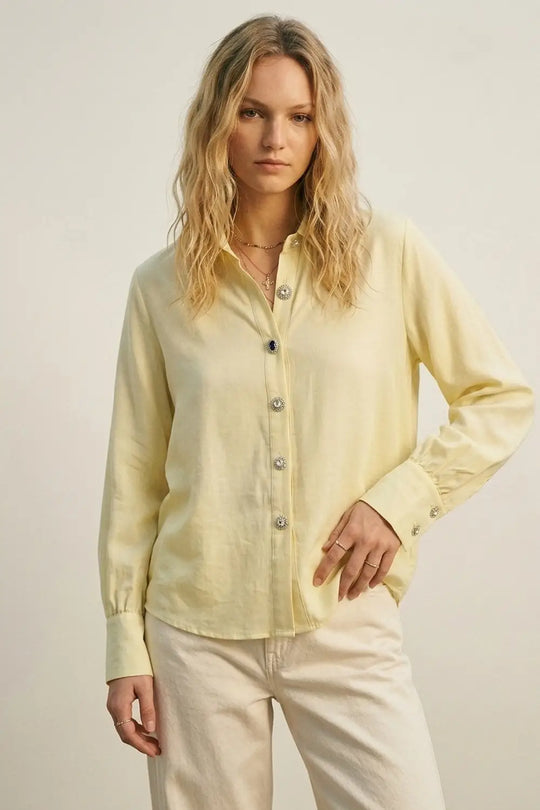 Butter Yellow Button-Up Shirt with buttons on cuff - Shirts
