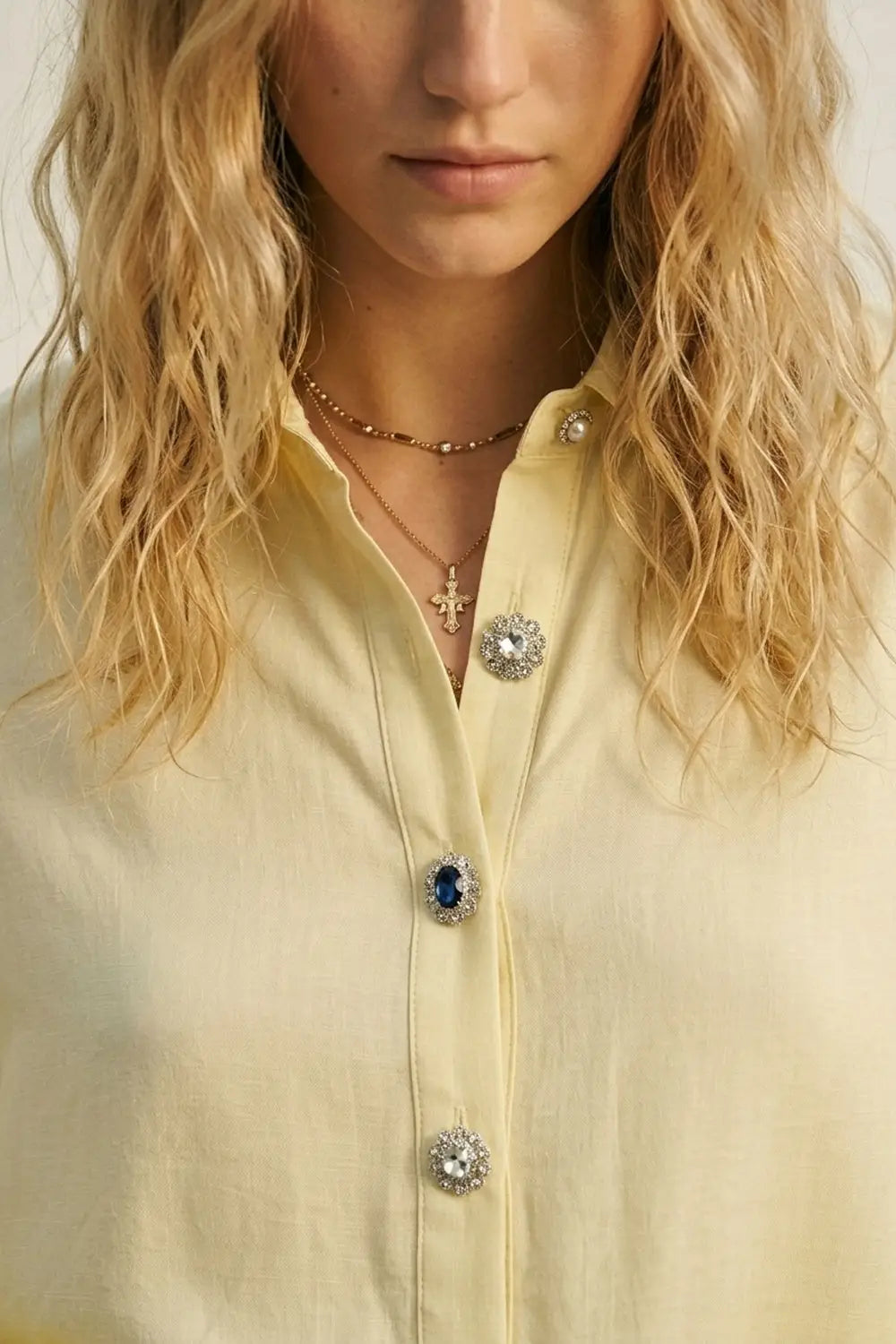 Butter Yellow Button-Up Shirt with buttons on cuff - Shirts