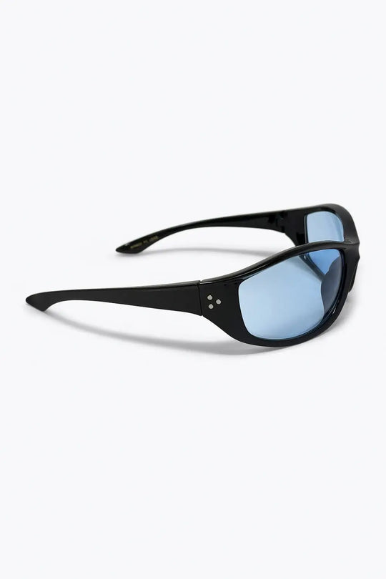 Black Oval Frame Blue Lens Classic Retro Sunglasses - BLUE / ONE - Sunglasses
