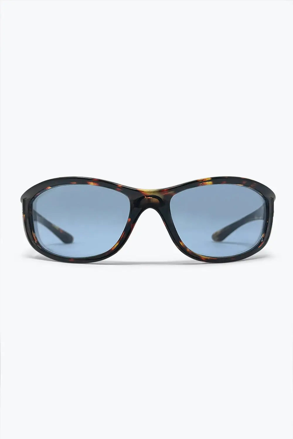 Multicolor Tortoiseshell Frame Blue Tinted Oval Sunglasses - BROWN / ONE - Sunglasses
