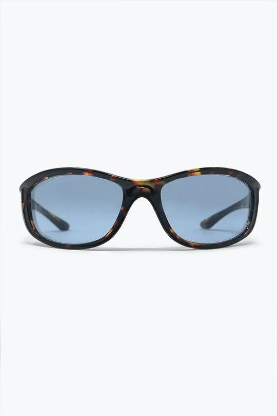 Multicolor Tortoiseshell Frame Blue Tinted Oval Sunglasses - BROWN / ONE - Sunglasses
