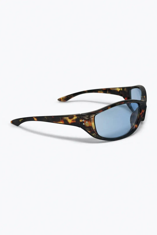 Multicolor Tortoiseshell Frame Blue Tinted Oval Sunglasses - BROWN / ONE - Sunglasses