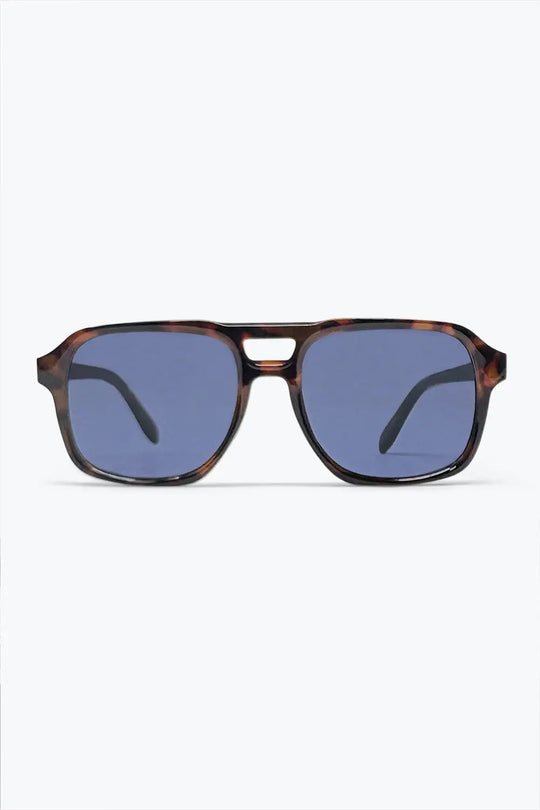 Brown Tortoiseshell Frame Blue Lens Square Sunglasses - BROWN / ONE - Sunglasses