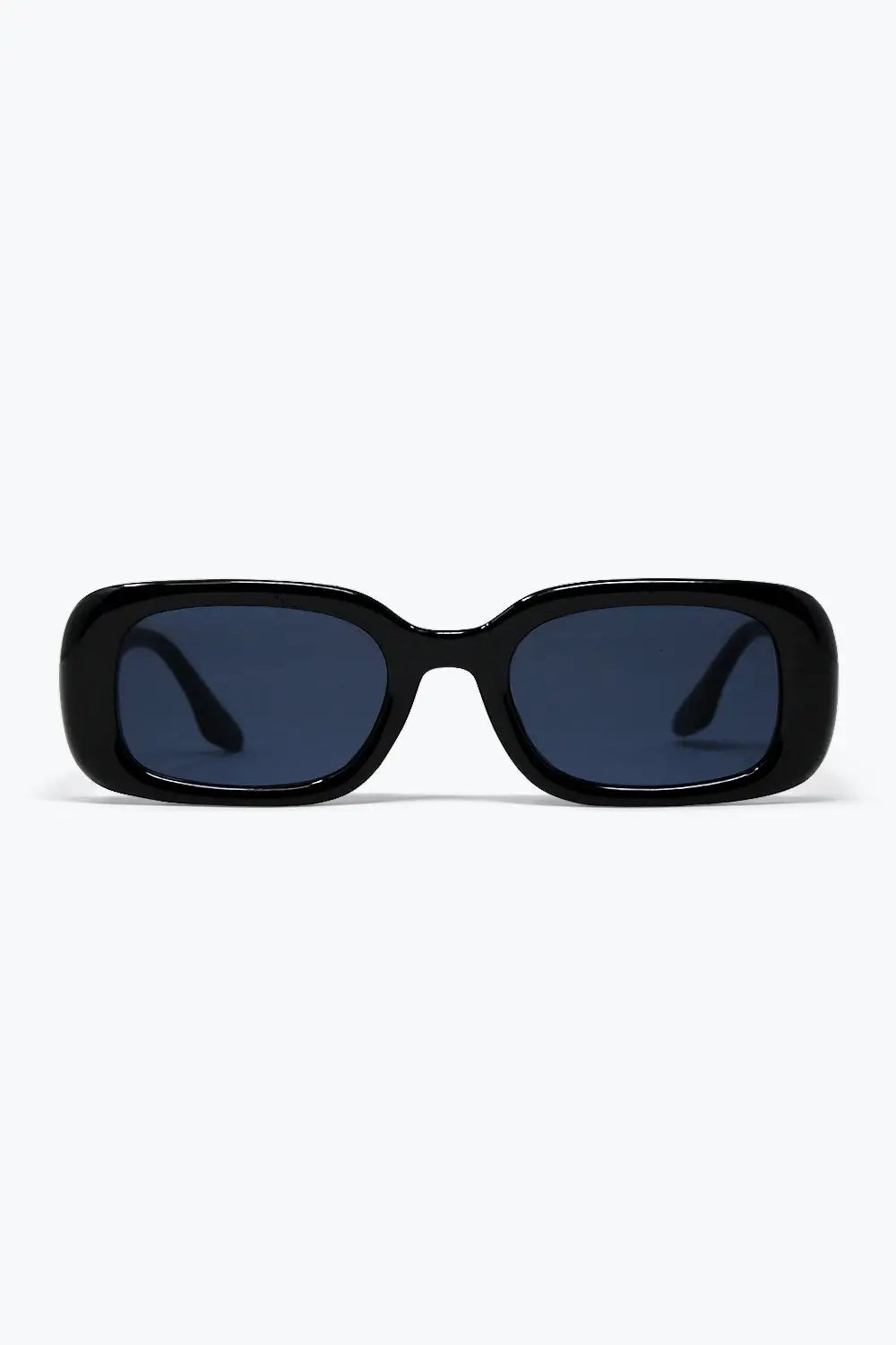 Black Rectangular Frame Glossy Acetate Narrow Sunglasses - BLACK / ONE - Sunglasses