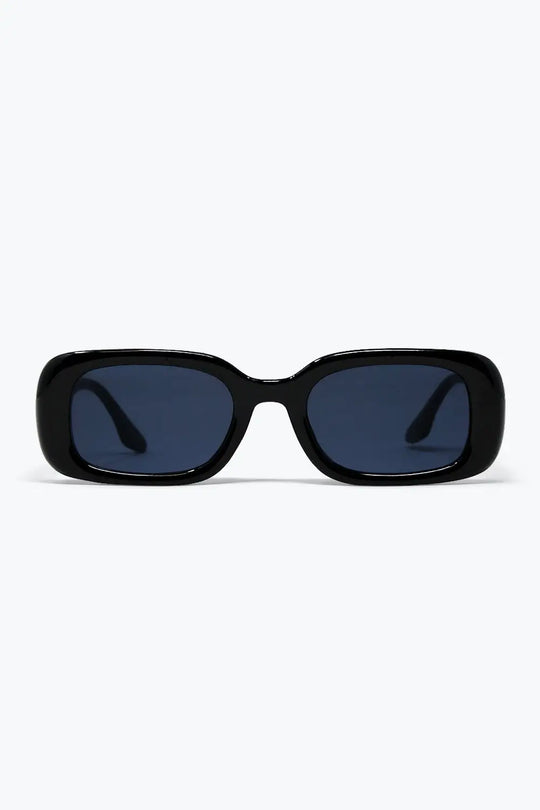 Black Rectangular Frame Glossy Acetate Narrow Sunglasses - BLACK / ONE - Sunglasses