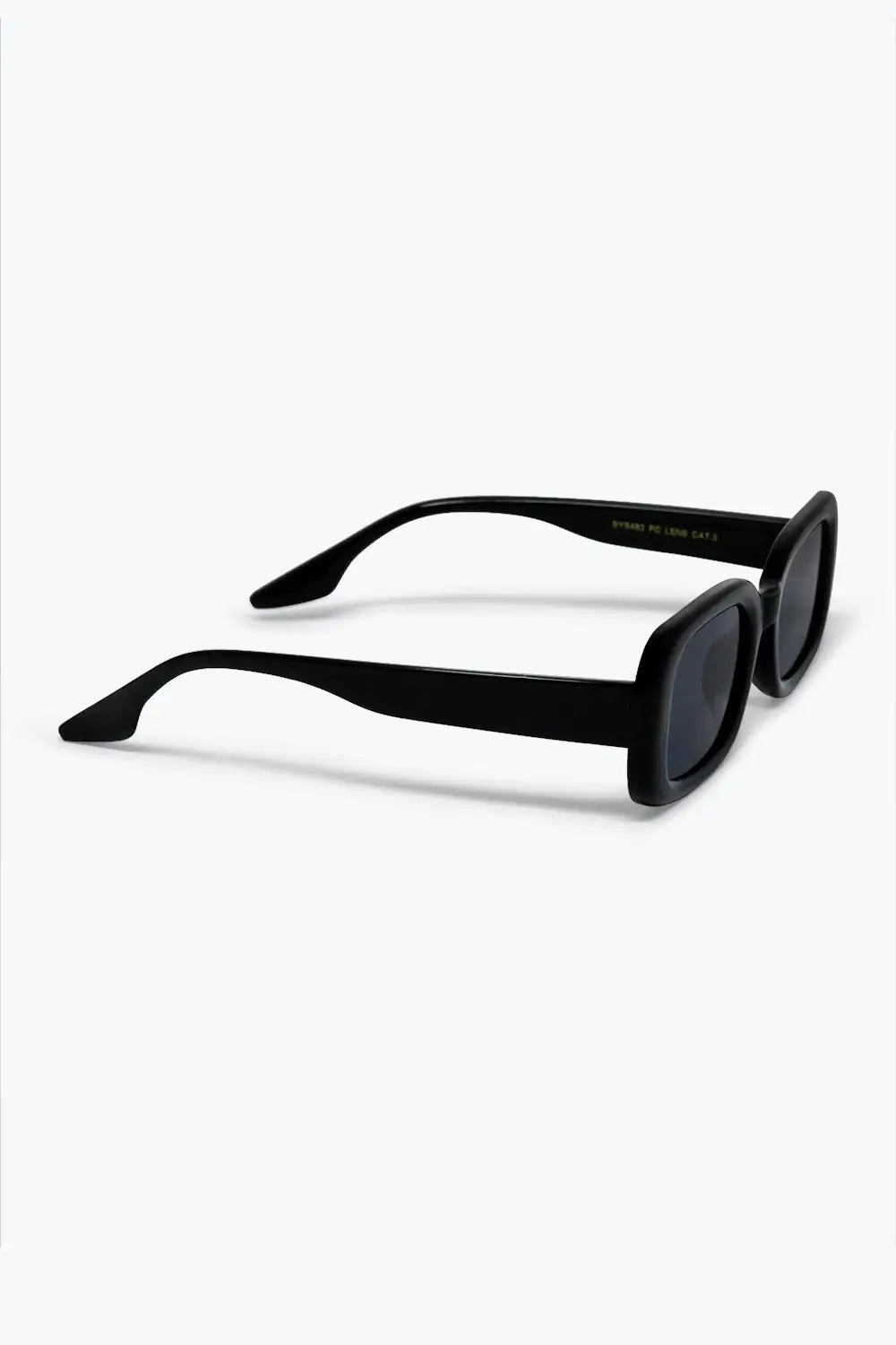 Black Rectangular Frame Glossy Acetate Narrow Sunglasses - BLACK / ONE - Sunglasses