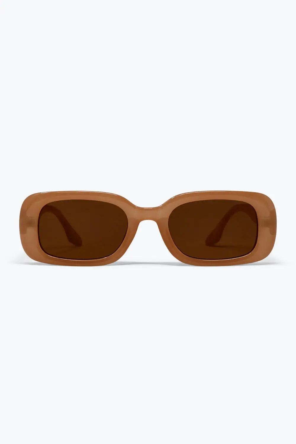 Brown Rectangle Frame Glossy Finish Chunky Sunglasses - BEIGE / ONE - Sunglasses
