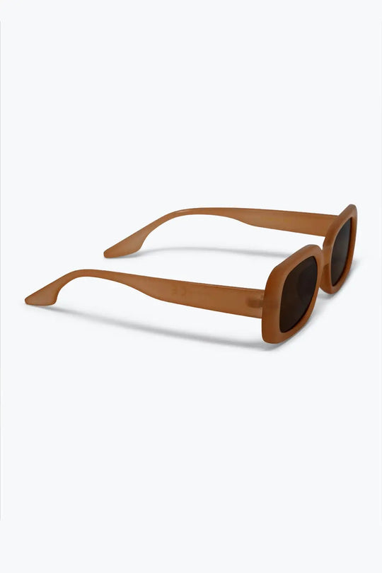 Brown Rectangle Frame Glossy Finish Chunky Sunglasses - BEIGE / ONE - Sunglasses