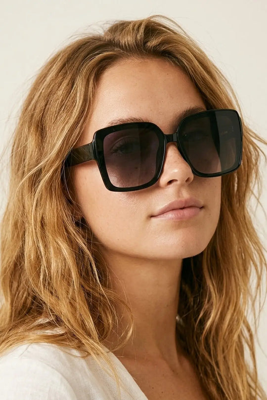 Black Oversized Square Frame Gradient Lens Sunglasses - BLACK / ONE - Sunglasses
