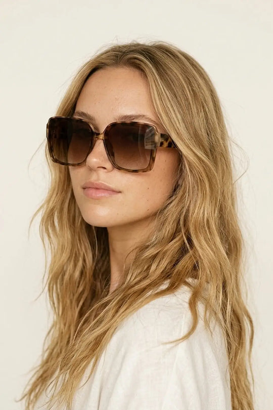 Multicolor Tortoiseshell Acetate Oversize Square Frame Sunglasses - BEIGE / ONE - Sunglasses