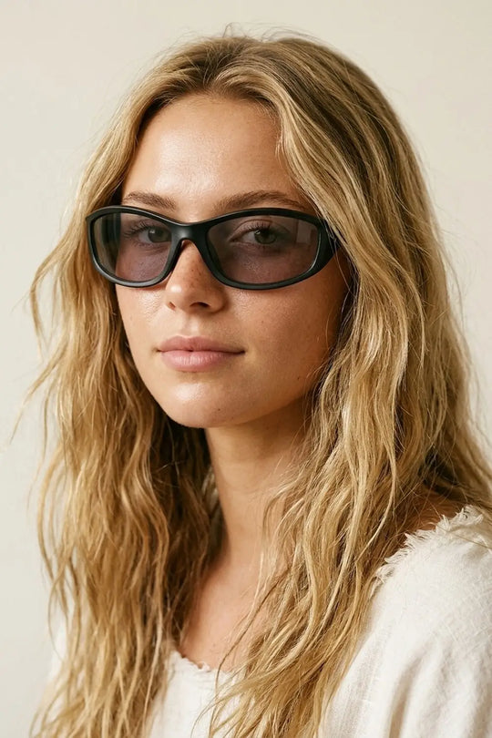 Black Glossy Frame Oval Lens UV Protection Sunglasses - BLACK / ONE - Sunglasses