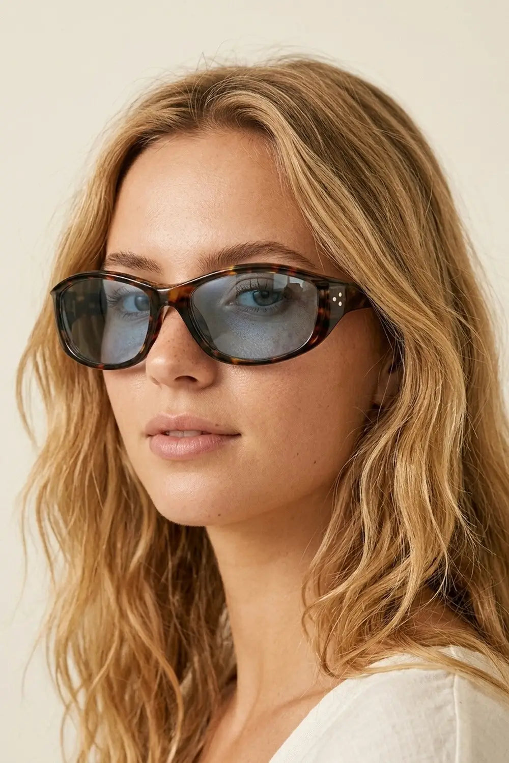 Multicolor Tortoiseshell Frame Blue Tinted Oval Sunglasses - BROWN / ONE - Sunglasses