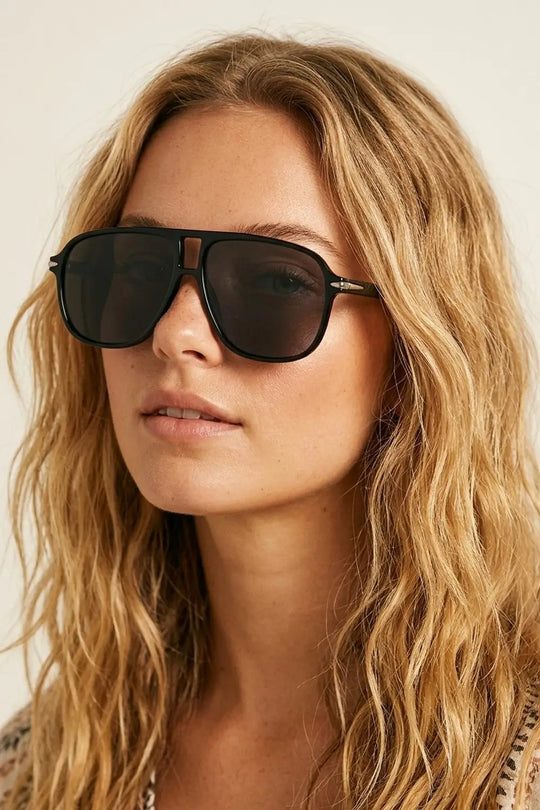 Black Oversize Square Frame Classic Aviator Sunglasses - BLACK / ONE - Sunglasses