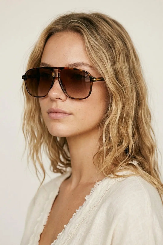 Multicolor Tortoiseshell Pattern Aviator Frame Gradient Lens Sunglasses - BROWN / ONE - Sunglasses