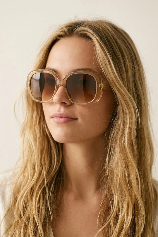 Beige Oversize Square Frame Gradient Lens Sunglasses - BEIGE / ONE - Sunglasses