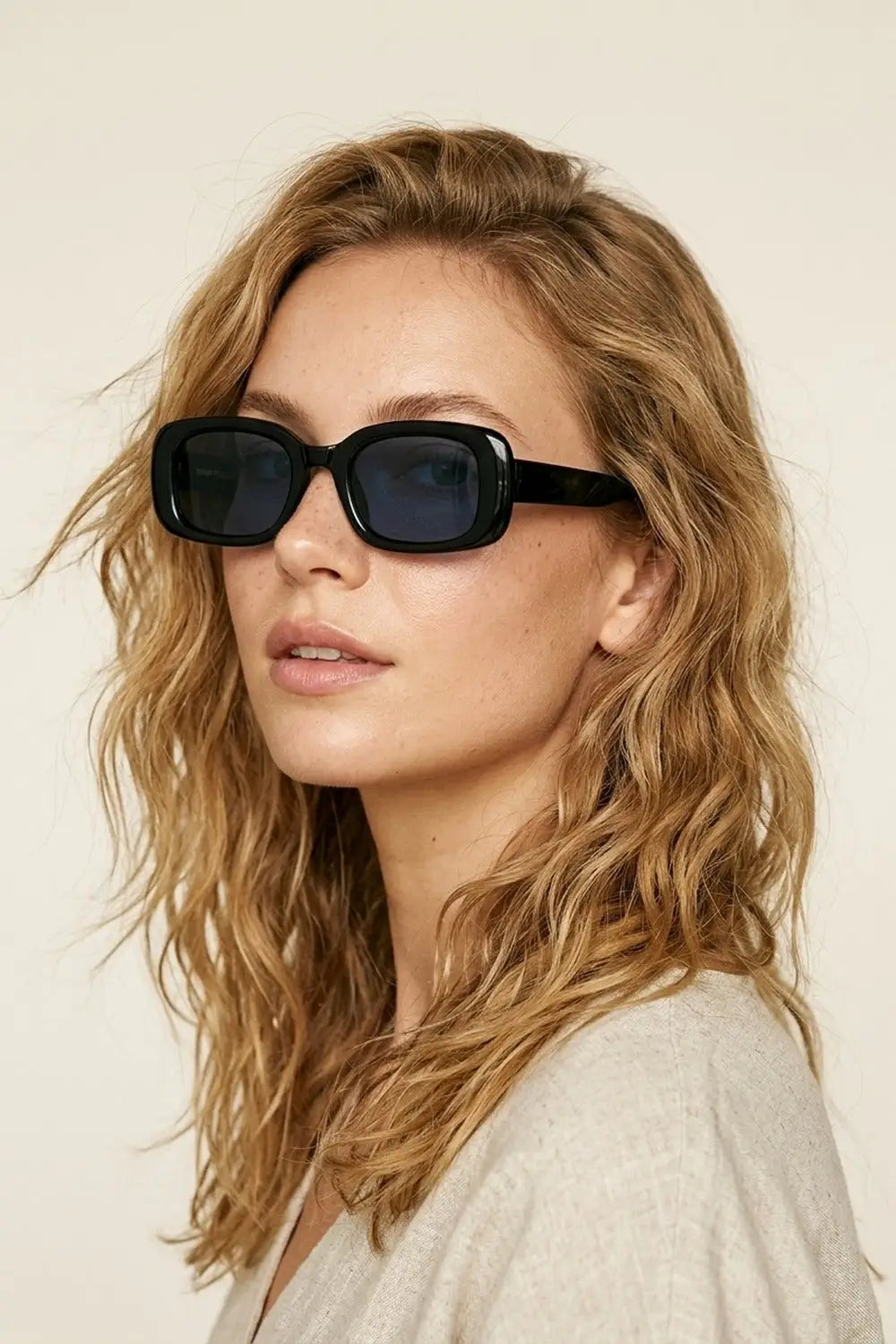 Black Rectangular Frame Glossy Acetate Narrow Sunglasses - BLACK / ONE - Sunglasses