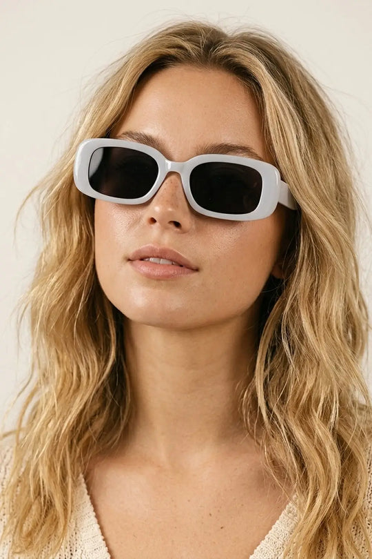 White Chunky Frame Rectangular Lens Modern Sunglasses - WHITE / ONE - Sunglasses