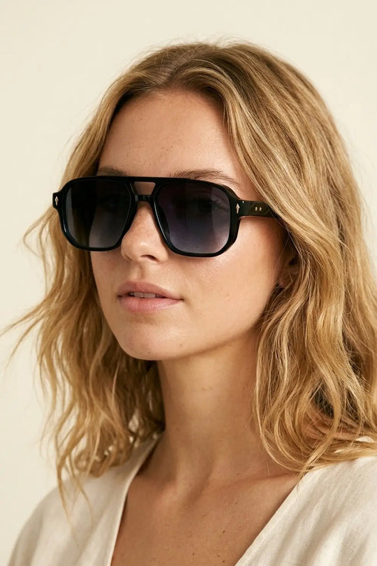 Black Gradient Lens Geometric Frame Oversize Sunglasses - BLACK / ONE - Sunglasses