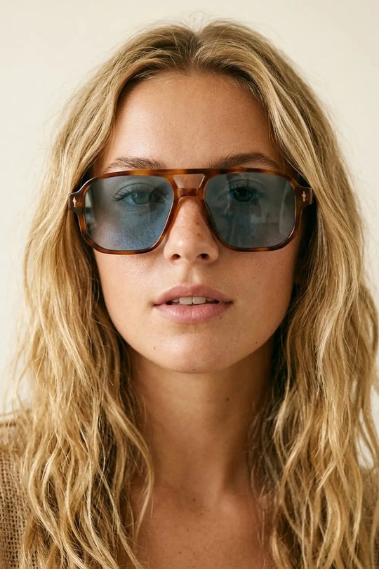 Brown Tortoiseshell Acetate Aviator Frame Oversized Sunglasses - BROWN / ONE - Sunglasses