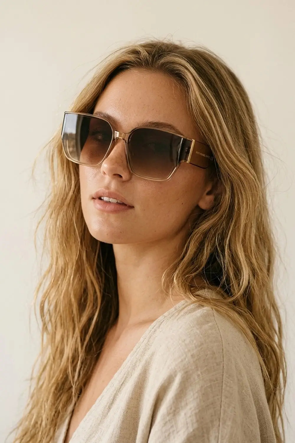 Brown Gradient Square Frame Oversized Acetate Sunglasses - BEIGE / ONE - Sunglasses