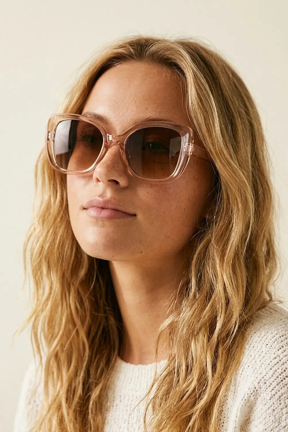 Beige Transparent Acetate Oversize Gradient Lens Square Sunglasses - BEIGE / ONE - Sunglasses