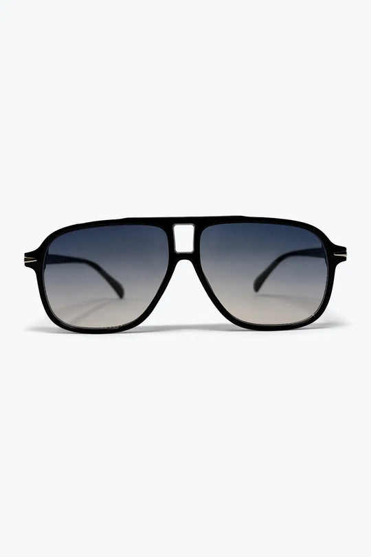 Black Gradient Lens Aviator Oversize Sunglasses With Double Bridge - GRAY / ONE - Sunglasses